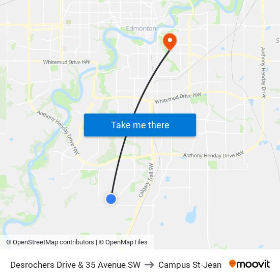 Desrochers Drive & 35 Avenue SW to Campus St-Jean map