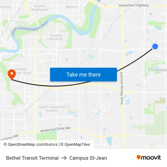 Bethel Transit Terminal to Campus St-Jean map