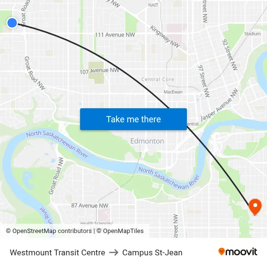 Westmount Transit Centre to Campus St-Jean map