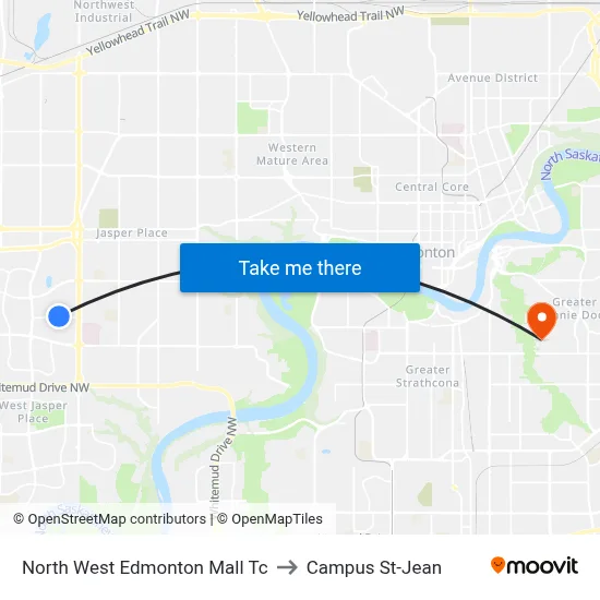 North West Edmonton Mall Tc to Campus St-Jean map