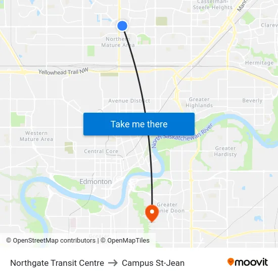 Northgate Transit Centre to Campus St-Jean map