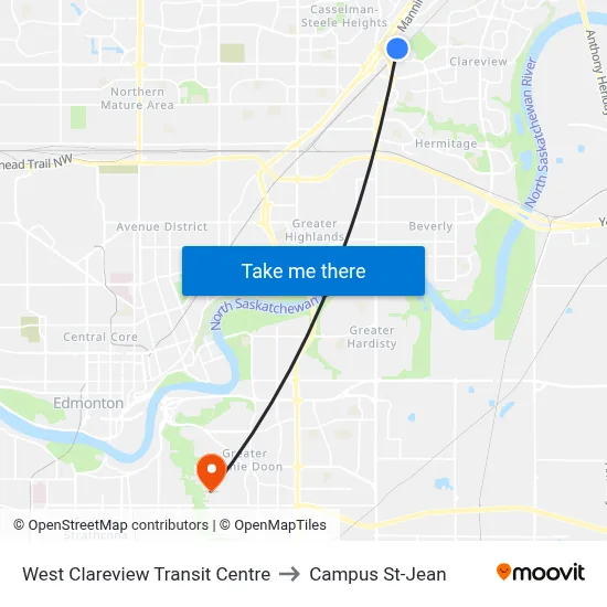 West Clareview Transit Centre to Campus St-Jean map
