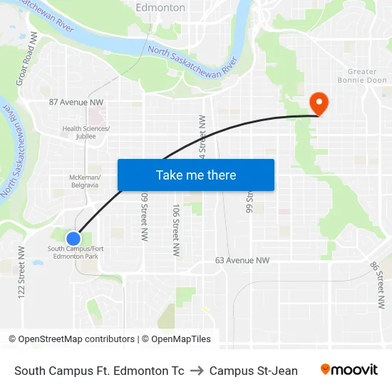 South Campus Ft. Edmonton Tc to Campus St-Jean map
