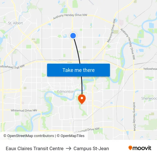 Eaux Claires Transit Centre to Campus St-Jean map