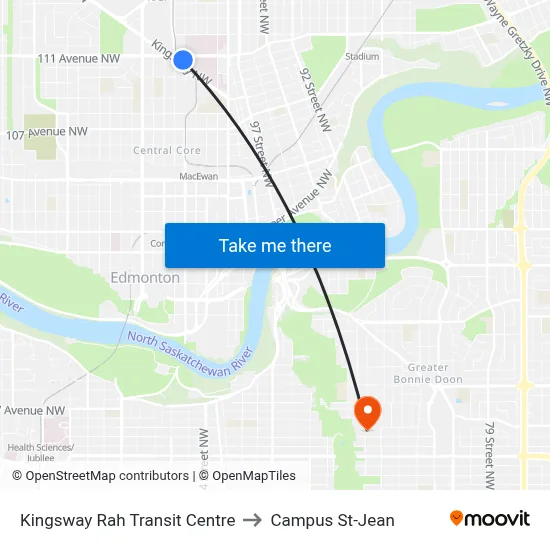 Kingsway Rah Transit Centre to Campus St-Jean map
