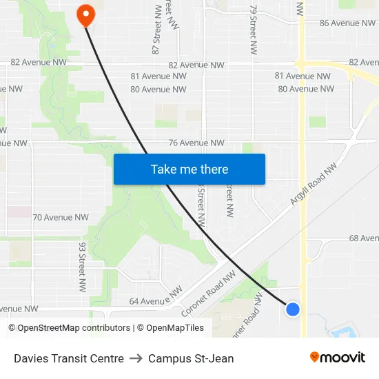 Davies Transit Centre to Campus St-Jean map