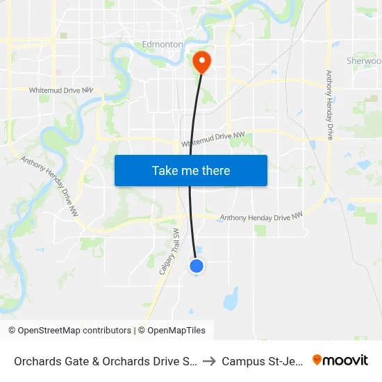 Orchards Gate & Orchards Drive SW to Campus St-Jean map