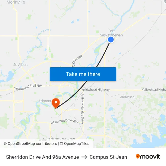 Sherridon Drive And 96a Avenue to Campus St-Jean map