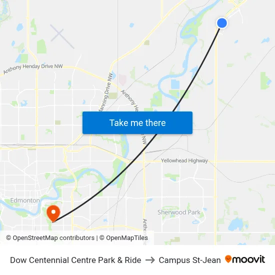 Dow Centennial Centre Park & Ride to Campus St-Jean map