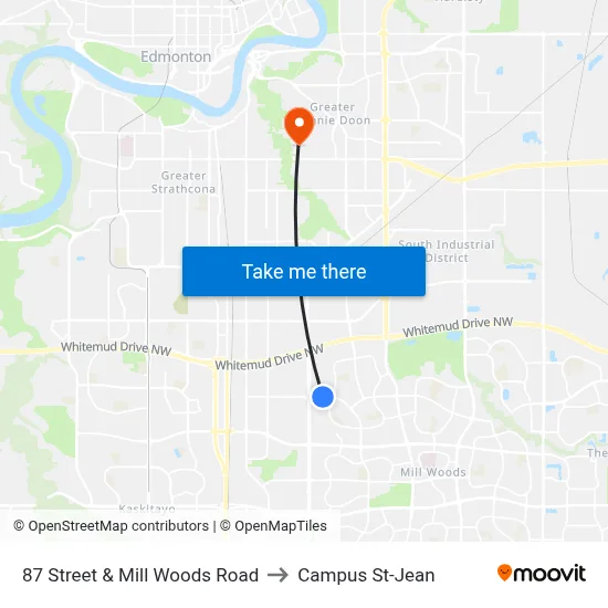 87 Street & Mill Woods Road to Campus St-Jean map