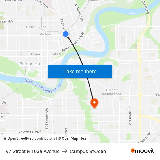 97 Street & 103a Avenue to Campus St-Jean map