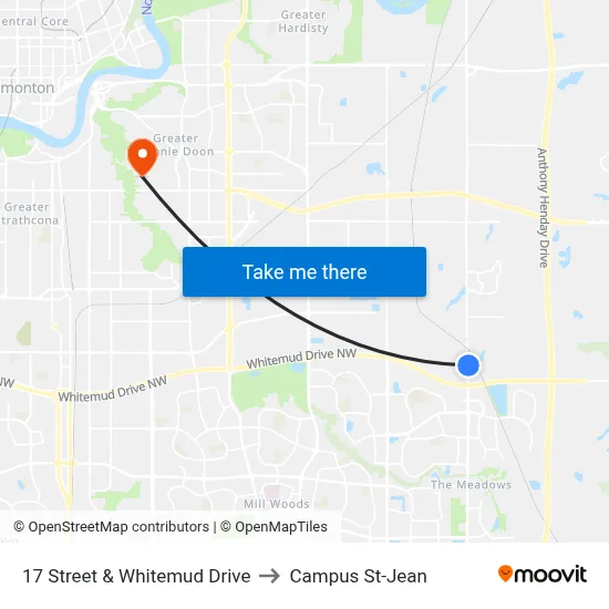 17 Street & Whitemud Drive to Campus St-Jean map