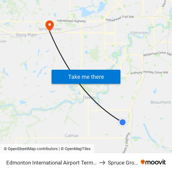 Edmonton International Airport Terminal to Spruce Grove map