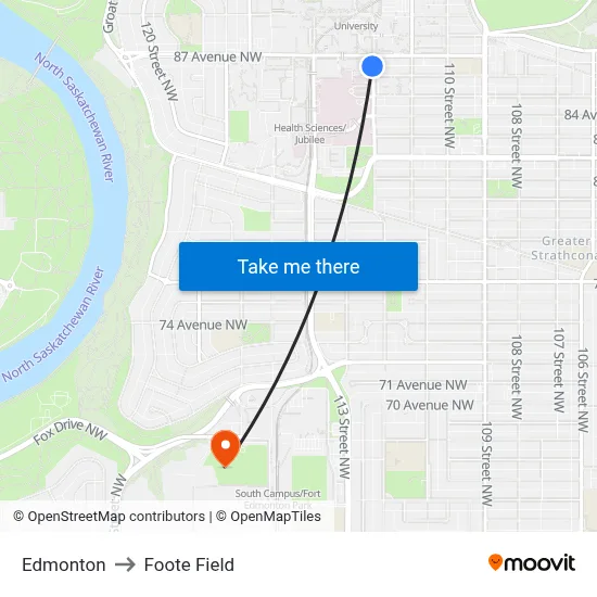 Edmonton to Foote Field map