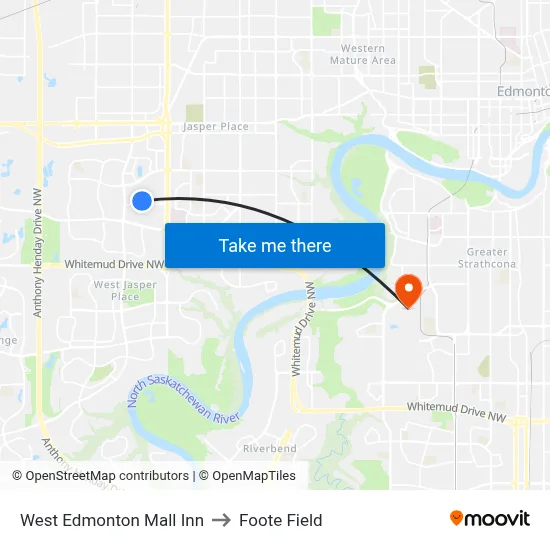 West Edmonton Mall Inn to Foote Field map