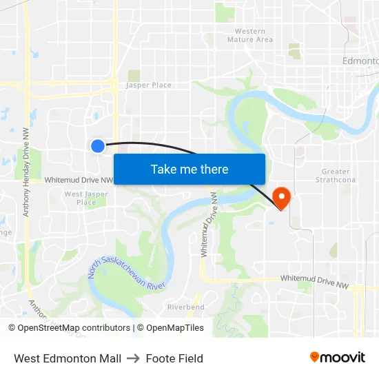 West Edmonton Mall to Foote Field map
