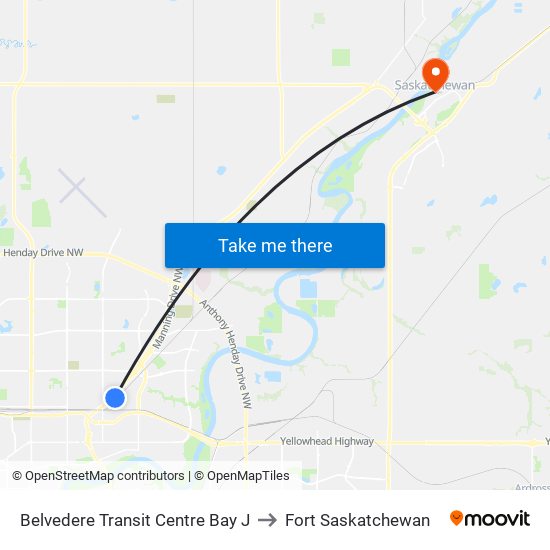 Belvedere Transit Centre Bay J to Fort Saskatchewan map