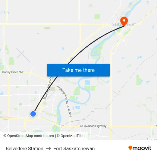 Belvedere Station to Fort Saskatchewan map