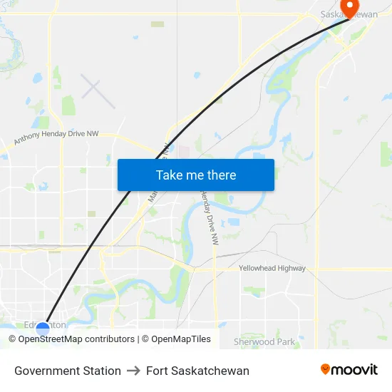 Government Station to Fort Saskatchewan map