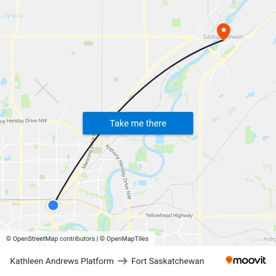 Kathleen Andrews Platform to Fort Saskatchewan map