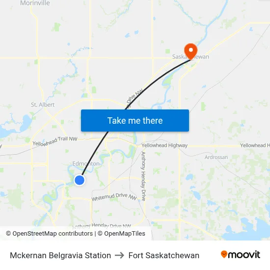 Mckernan Belgravia Station to Fort Saskatchewan map
