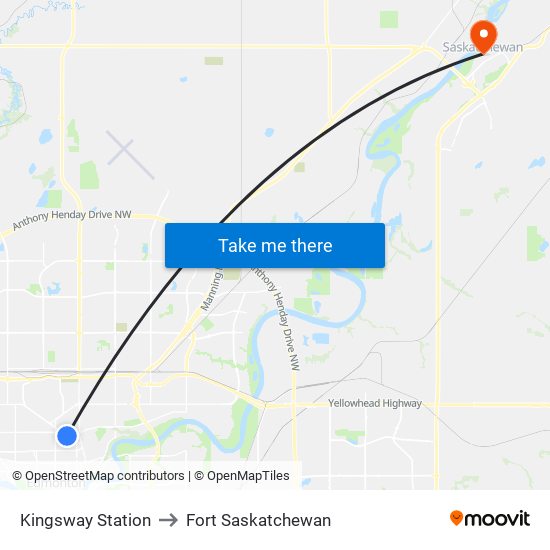 Kingsway Station to Fort Saskatchewan map