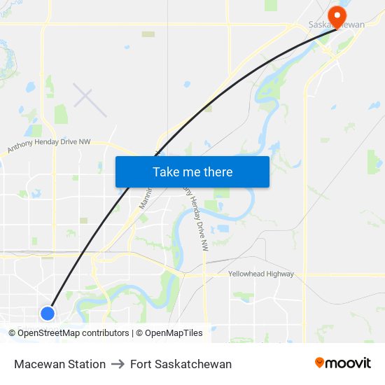 Macewan Station to Fort Saskatchewan map