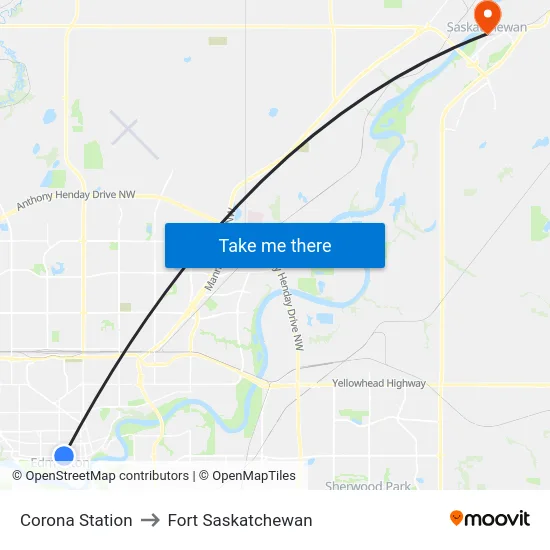 Corona Station to Fort Saskatchewan map