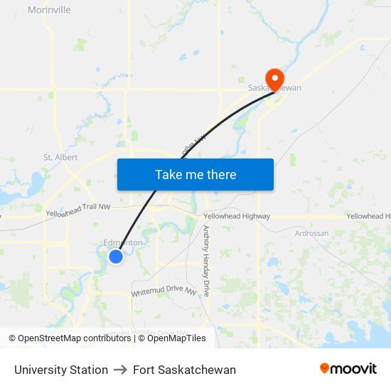 University Station to Fort Saskatchewan map