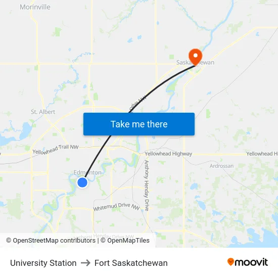 University Station to Fort Saskatchewan map