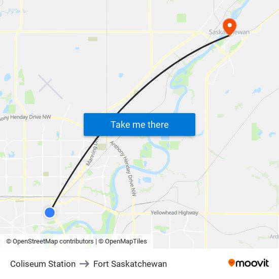 Coliseum Station to Fort Saskatchewan map