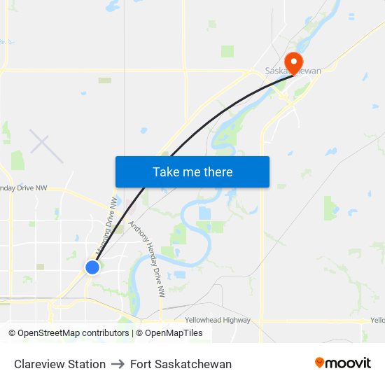 Clareview Station to Fort Saskatchewan map