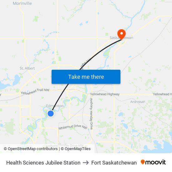 Health Sciences Jubilee Station to Fort Saskatchewan map
