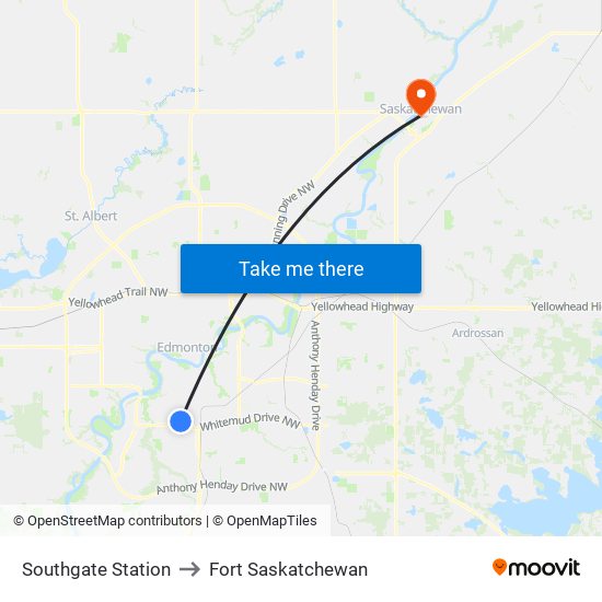 Southgate Station to Fort Saskatchewan map