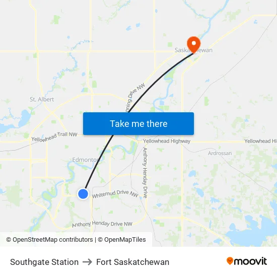 Southgate Station to Fort Saskatchewan map