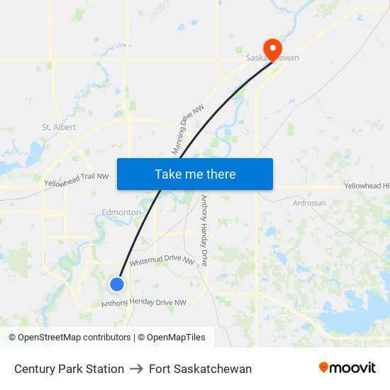 Century Park Station to Fort Saskatchewan map