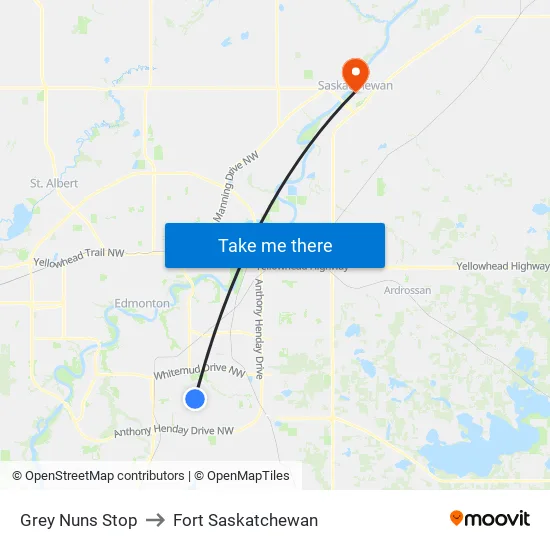 Grey Nuns Stop to Fort Saskatchewan map