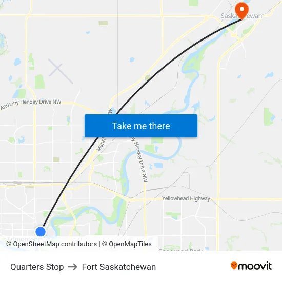 Quarters Stop to Fort Saskatchewan map