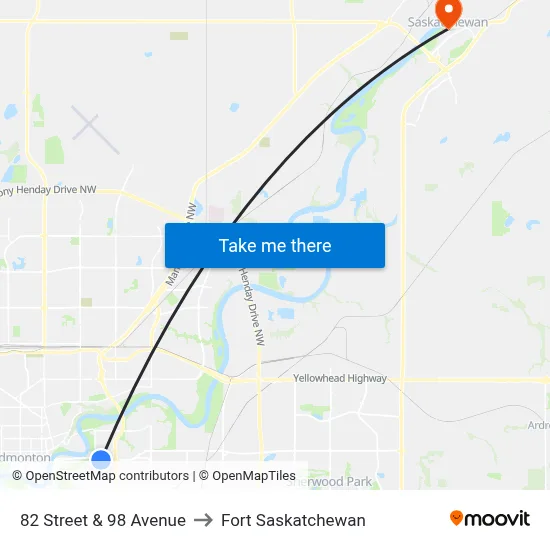82 Street & 98 Avenue to Fort Saskatchewan map