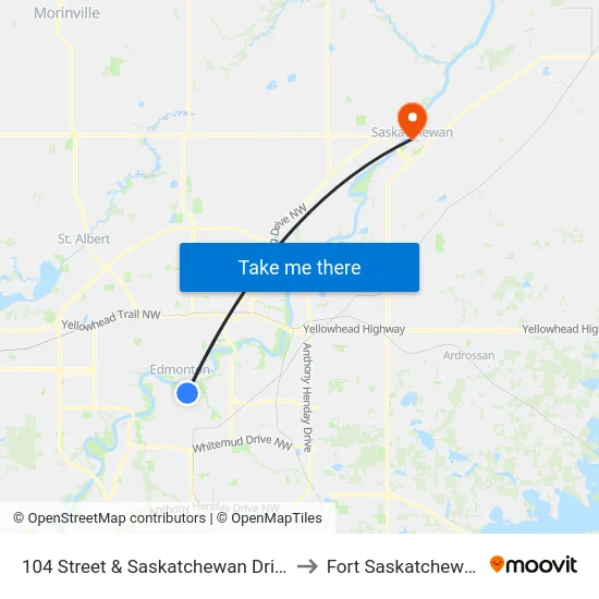 104 Street & Saskatchewan Drive to Fort Saskatchewan map
