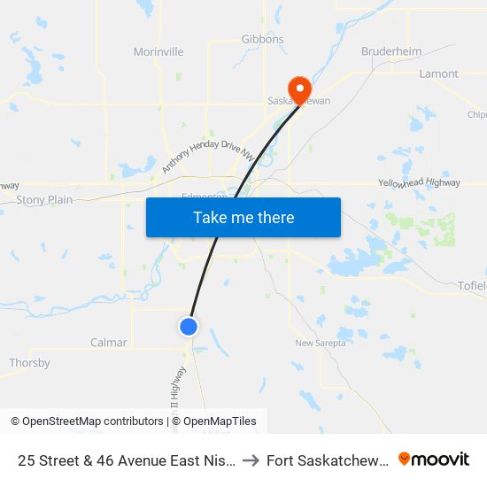 25 Street & 46 Avenue East Nisku to Fort Saskatchewan map