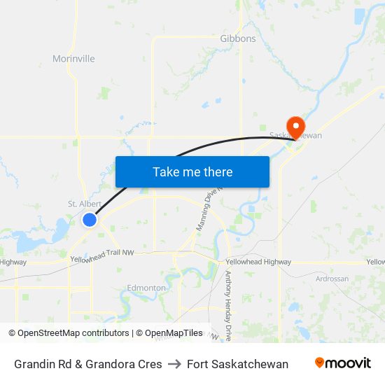 Grandin Rd & Grandora Cres to Fort Saskatchewan map