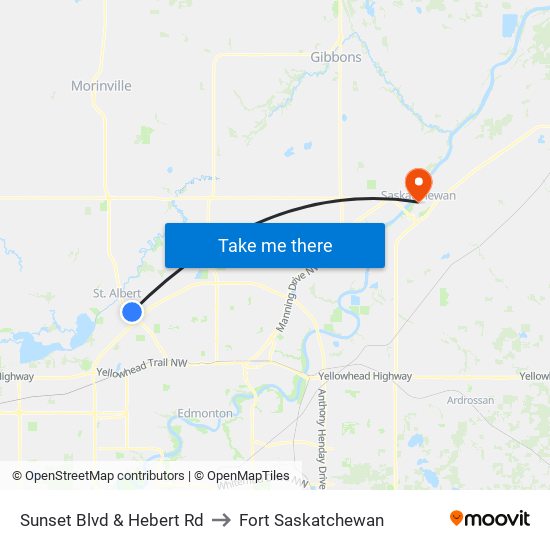 Sunset Blvd & Hebert Rd to Fort Saskatchewan map