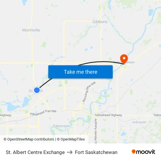 St. Albert Centre Exchange to Fort Saskatchewan map
