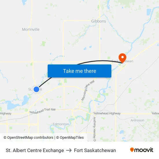 St. Albert Centre Exchange to Fort Saskatchewan map