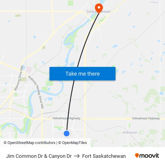 Jim Common Dr & Canyon Dr to Fort Saskatchewan map