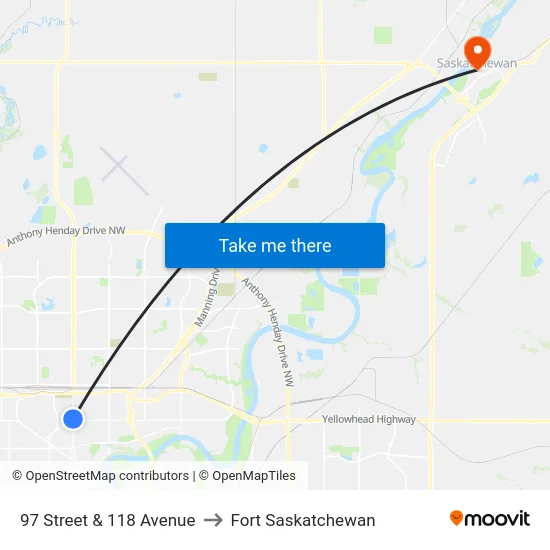 97 Street & 118 Avenue to Fort Saskatchewan map