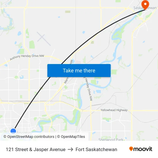 121 Street & Jasper Avenue to Fort Saskatchewan map