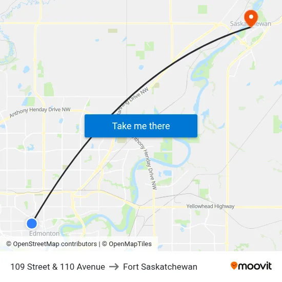 109 Street & 110 Avenue to Fort Saskatchewan map