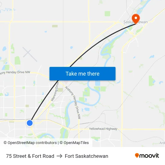 75 Street & Fort Road to Fort Saskatchewan map